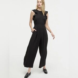 J. Crew Black Sleeveless Wide-Leg Jumpsuit with Ruffle Shoulders Size 6